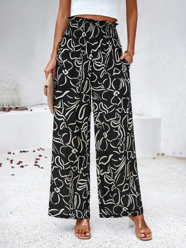 Women’s geometric print wide leg loose trousers – casual bold patterned trousers