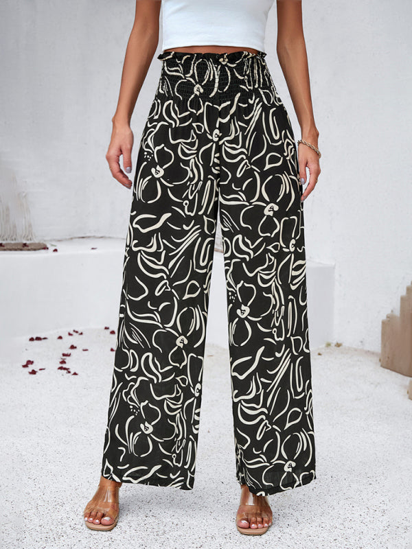 Women’s geometric print wide leg loose trousers – casual bold patterned trousers