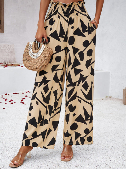 Women’s geometric print wide leg loose trousers – casual bold patterned trousers
