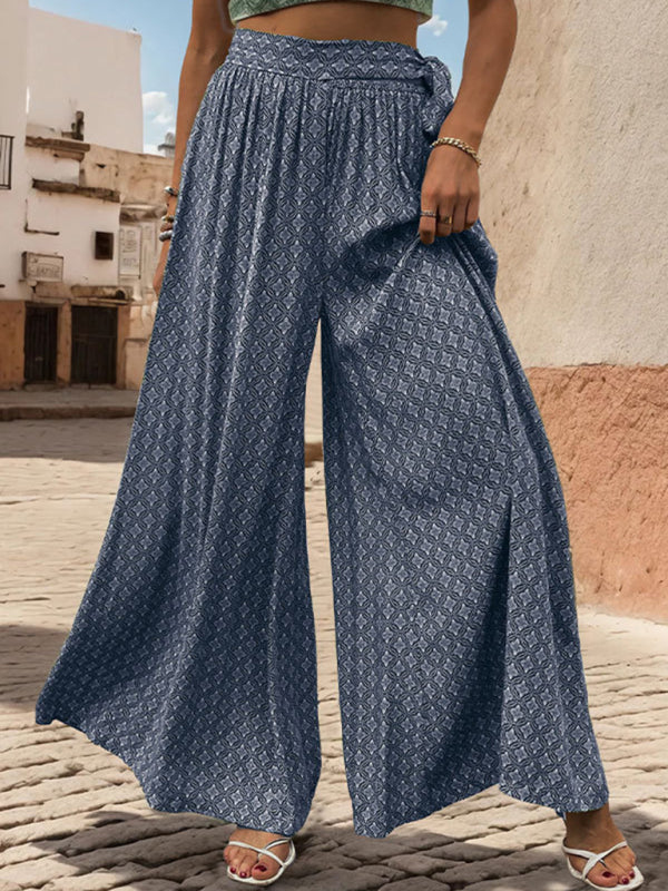 Women’s High-Waisted Printed Wide-Leg Trousers – Casual Flowy Fit