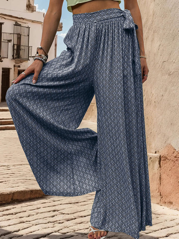 Women’s High-Waisted Printed Wide-Leg Trousers – Casual Flowy Fit