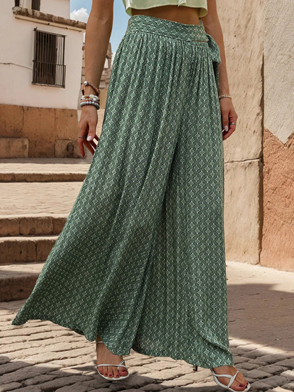Women’s High-Waisted Printed Wide-Leg Trousers – Casual Flowy Fit