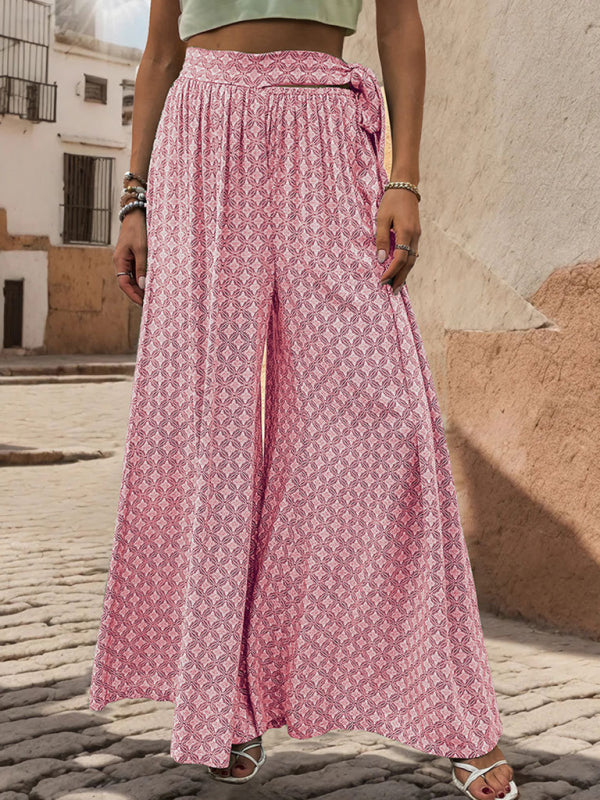 Women’s High-Waisted Printed Wide-Leg Trousers – Casual Flowy Fit