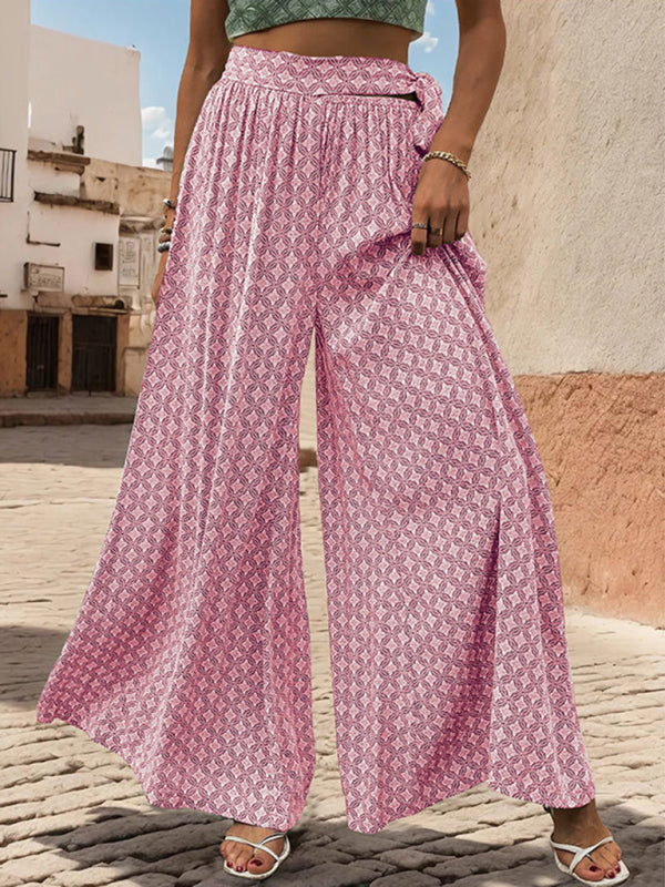 Women’s High-Waisted Printed Wide-Leg Trousers – Casual Flowy Fit