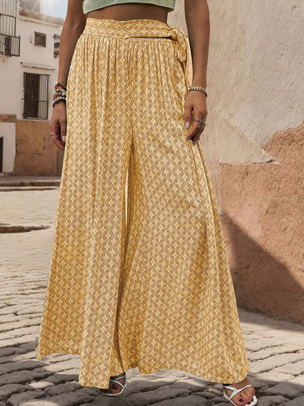 Women’s High-Waisted Printed Wide-Leg Trousers – Casual Flowy Fit