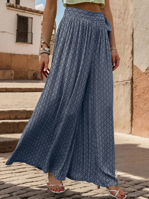 Women’s High-Waisted Printed Wide-Leg Trousers – Casual Flowy Fit