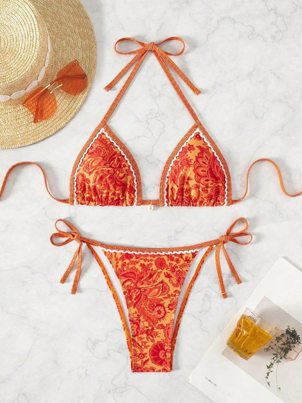 Women’s Paisley Print Boho Inspired Halter Neck Bikini