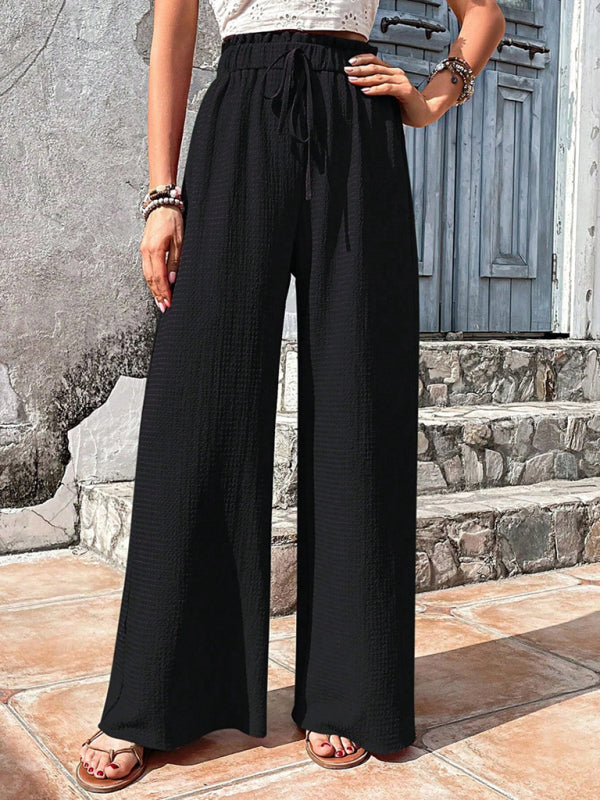 Women’s Plaid Wide Leg Trousers – Elasticated Waist