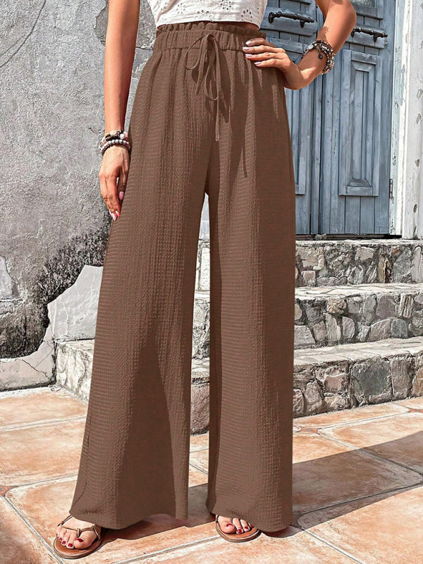 Women’s Plaid Wide Leg Trousers – Elasticated Waist