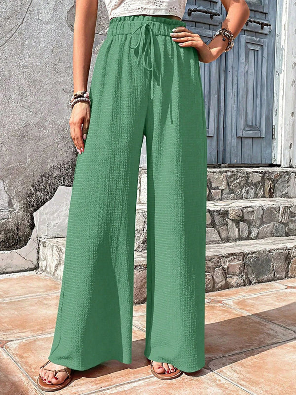 Women’s Plaid Wide Leg Trousers – Elasticated Waist