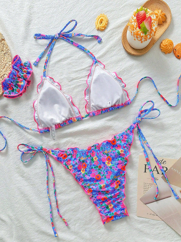 Women’s Pretty Floral Print Adjustable Tie Bikini