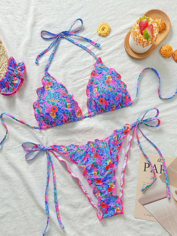 Women’s Pretty Floral Print Adjustable Tie Bikini