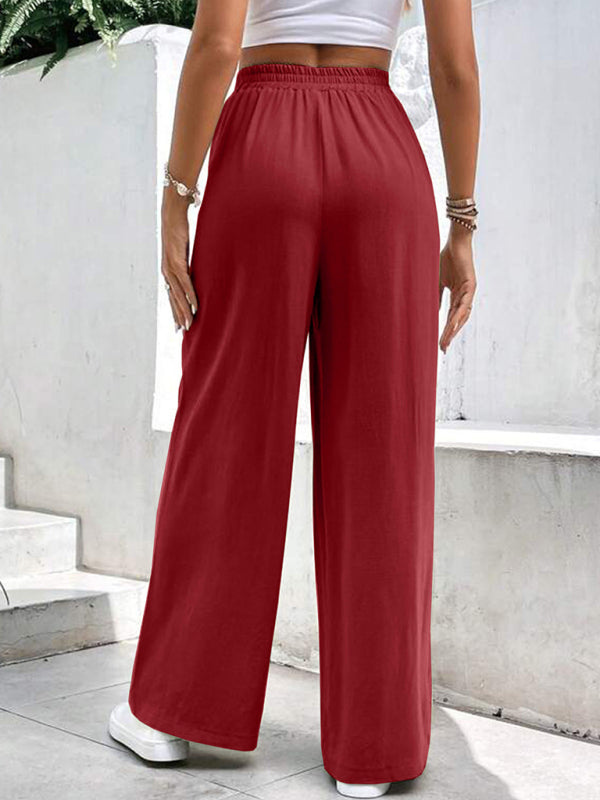 Women’s Solid Colour Wide Leg Relaxed Trousers with Pockets