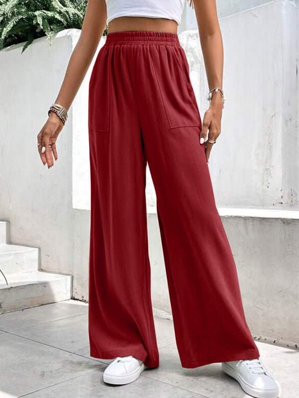 Women’s Solid Colour Wide Leg Relaxed Trousers with Pockets