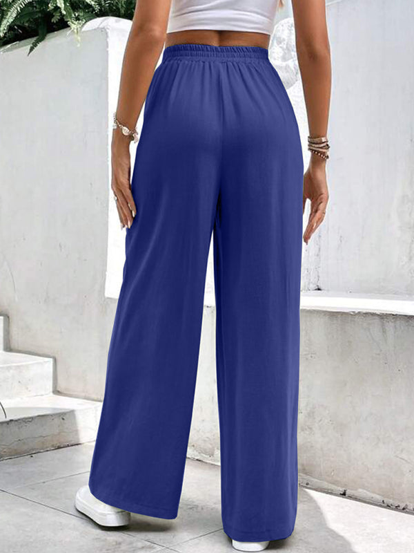 Women’s Solid Colour Wide Leg Relaxed Trousers with Pockets