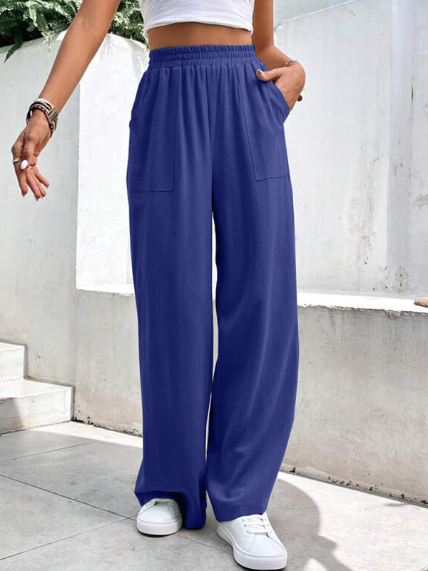 Women’s Solid Colour Wide Leg Relaxed Trousers with Pockets