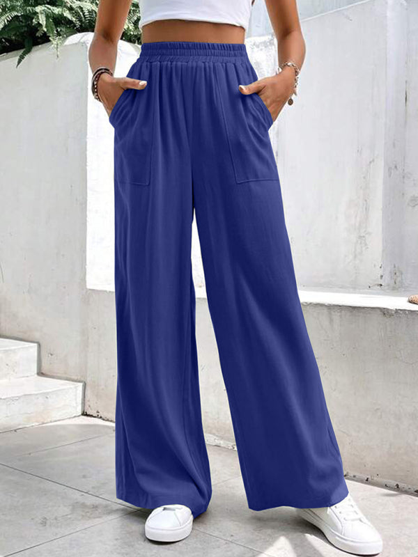 Women’s Solid Colour Wide Leg Relaxed Trousers with Pockets