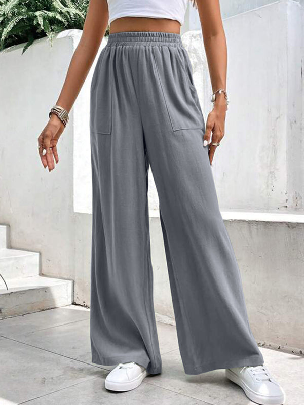 Women’s Solid Colour Wide Leg Relaxed Trousers with Pockets