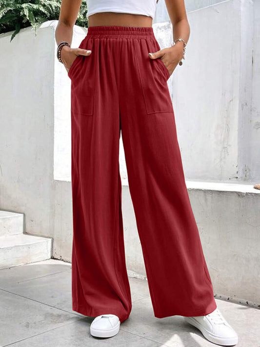 Women’s Solid Colour Wide Leg Relaxed Trousers with Pockets