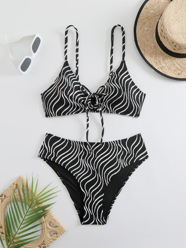 Women’s Stripe Print Full Brief Bikini Comfortable & Flattering Swimwear