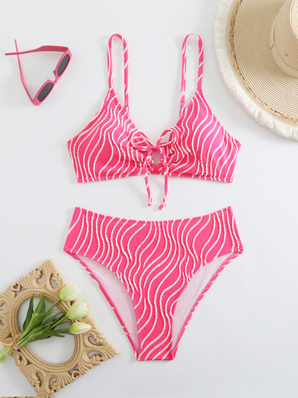 Women’s Stripe Print Full Brief Bikini Comfortable & Flattering Swimwear