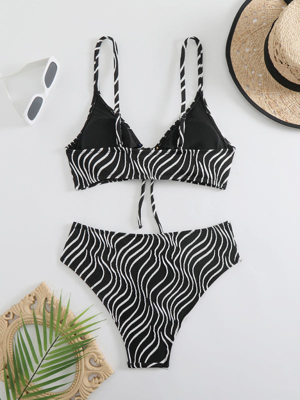 Women’s Stripe Print Full Brief Bikini Comfortable & Flattering Swimwear