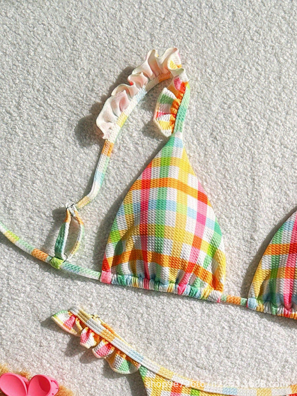 Women’s Stylish Pastel Checked Thong Bikini