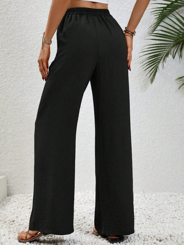 Women’s Textured Casual Wide Leg Trousers Soft Everyday Fit