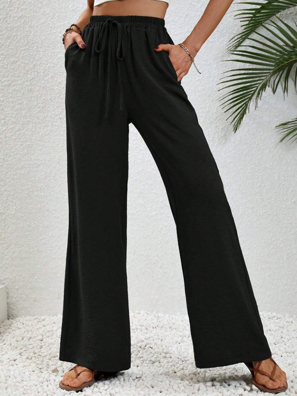 Women’s Textured Casual Wide Leg Trousers Soft Everyday Fit