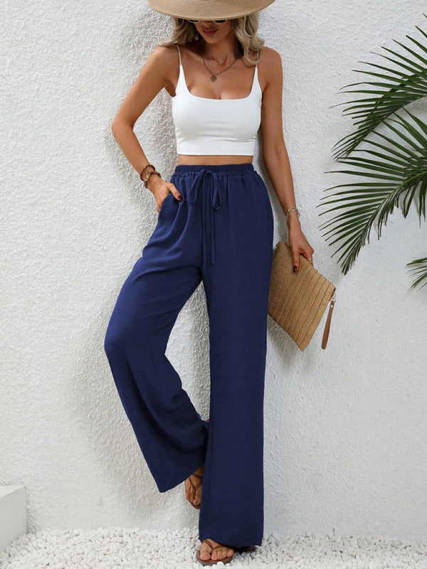 Women’s Textured Casual Wide Leg Trousers Soft Everyday Fit