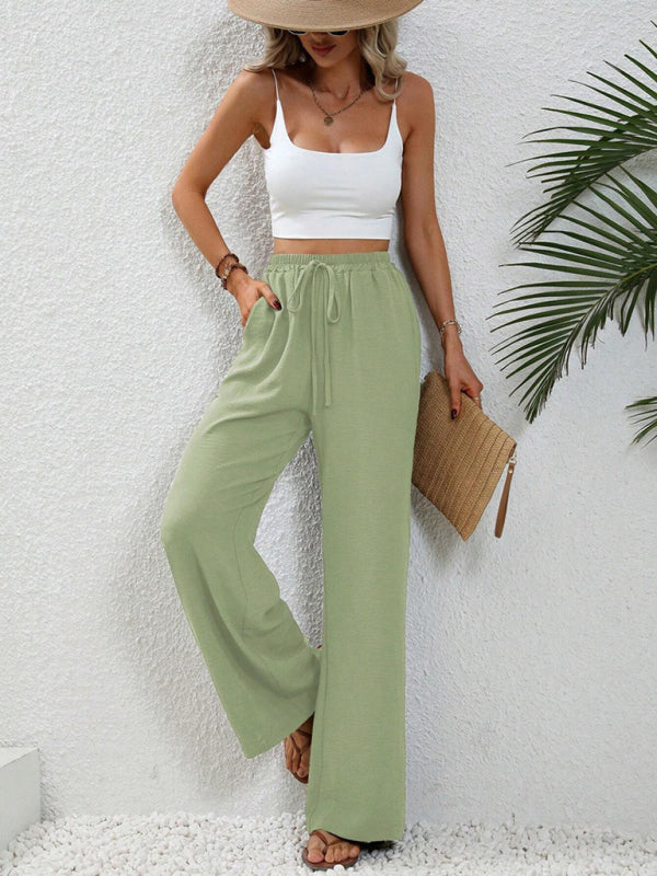 Women’s Textured Casual Wide Leg Trousers Soft Everyday Fit