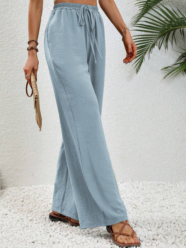Women’s Textured Casual Wide Leg Trousers Soft Everyday Fit