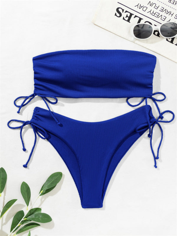 Women's Sexy Ribbed Bandeau Solid Colour Bikini