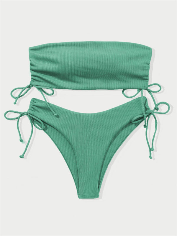 Women's Sexy Ribbed Bandeau Solid Colour Bikini