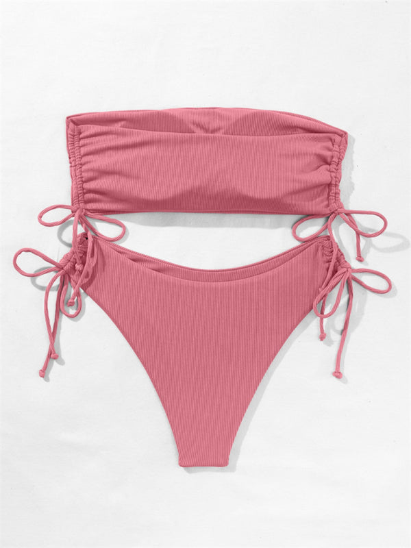 Women's Sexy Ribbed Bandeau Solid Colour Bikini