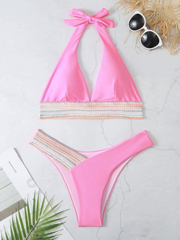 Women's Sexy Colour Block V-Shaped Bikini