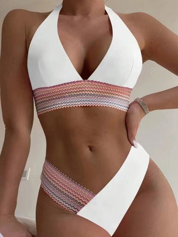 Women's Sexy Colour Block V-Shaped Bikini