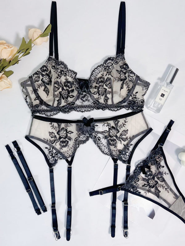 Women's Sexy Lace Embroidered Hollow Lingerie Set