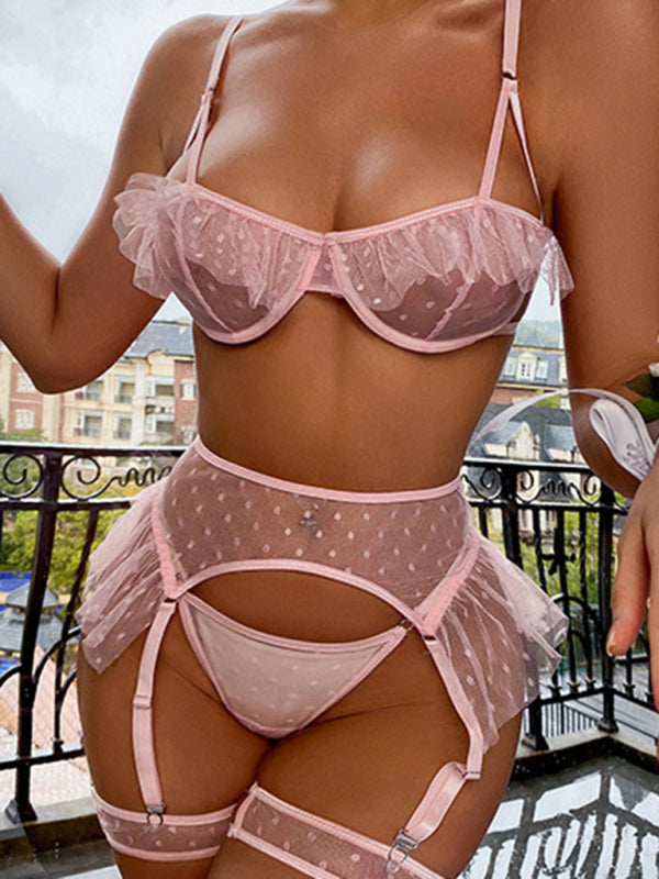 Women's Sexy Mesh Three Piece Lingerie Set