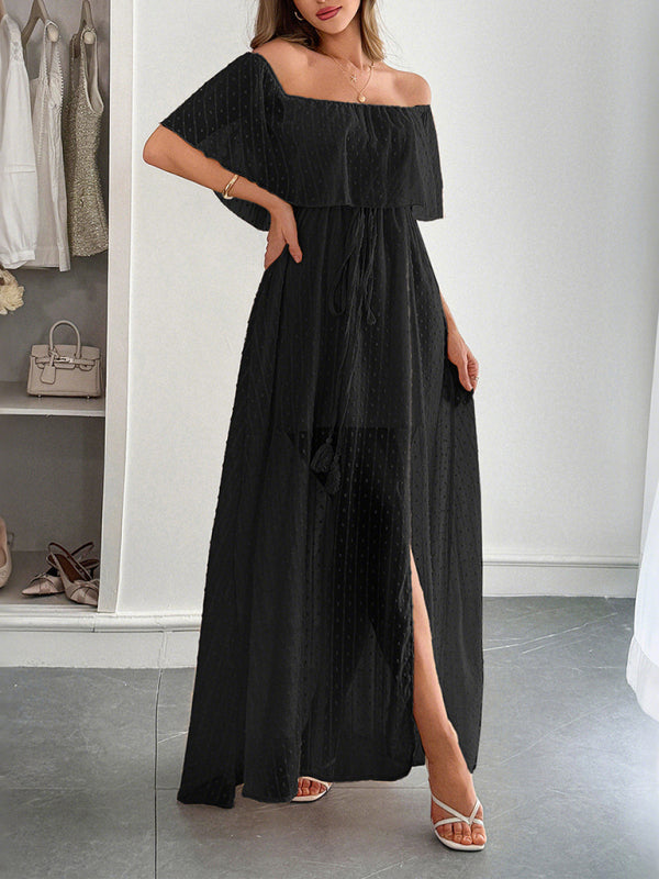 Women’s Elegant Strapless Sheer Flowy Long Dress