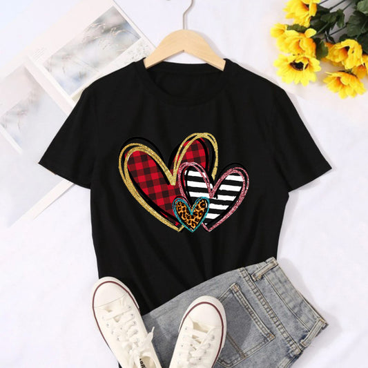 Women's Heart Print Short Sleeve T-shirt