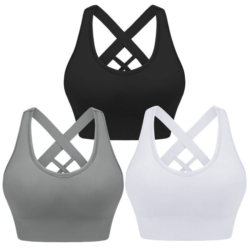 Women's Back Cross Strap Seamless Sports Bra - 3 Pack