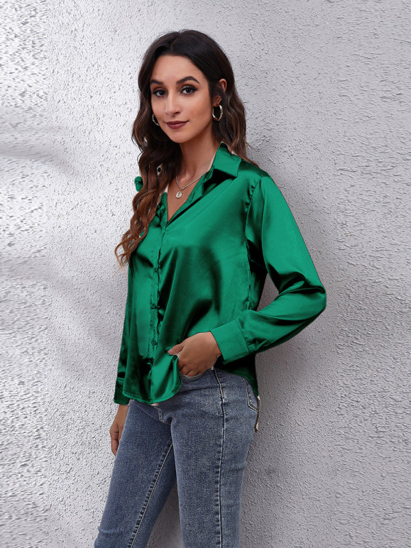 Women's Satin Long Sleeved Shirt