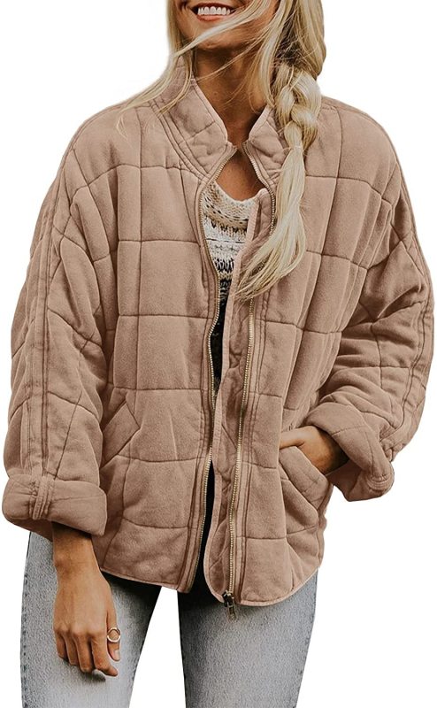 Women's Quilted Zip Up Casual Jacket With Pockets