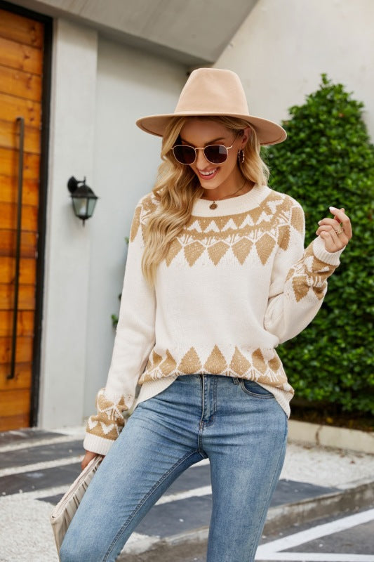 Women's Vintage Pattern Round Neck Knit Jumper