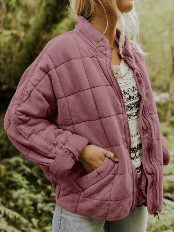 Women's Quilted Zip Up Casual Jacket With Pockets