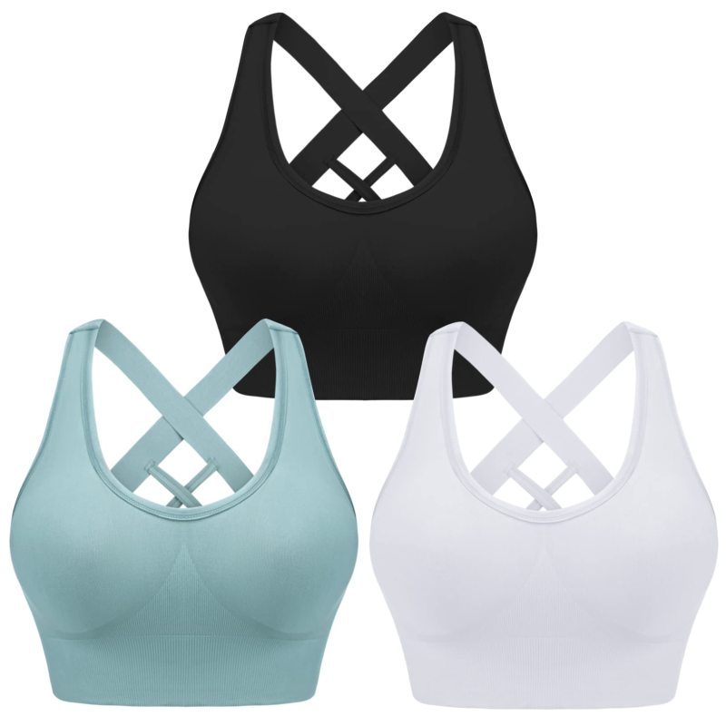 Women's Back Cross Strap Seamless Sports Bra - 3 Pack