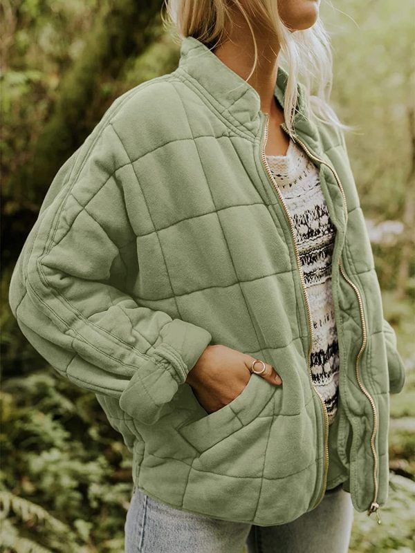 Women's Quilted Zip Up Casual Jacket With Pockets