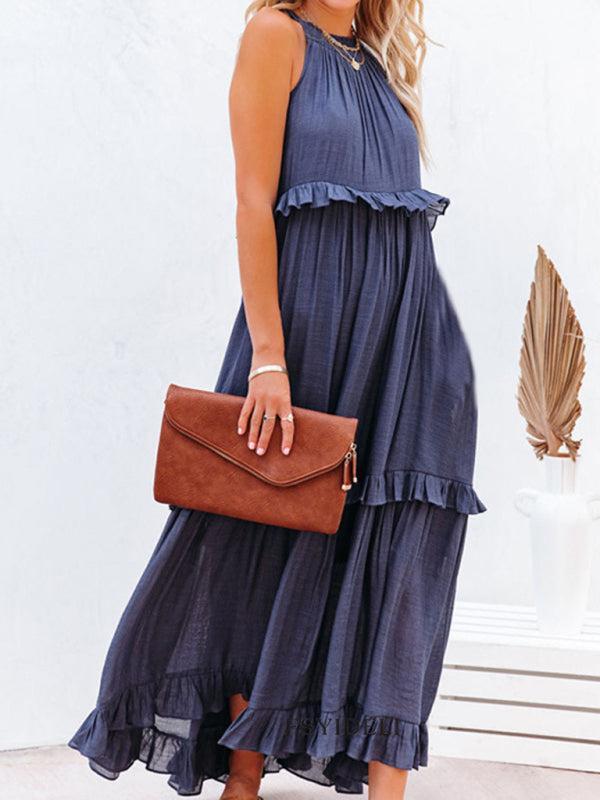 Women's A-Line Sleeveless Long Ruffle Dress