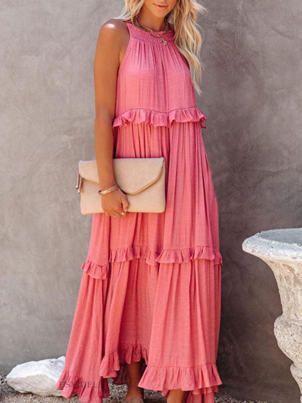Women's A-Line Sleeveless Long Ruffle Dress